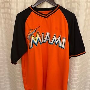 MLB Miami Marlins Stitches Men’s Medium Orange/Black SS Jersey Tee Embroidered